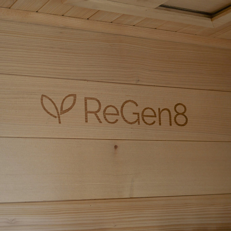 Wooden surface with 'ReGen8' branding and logo.
