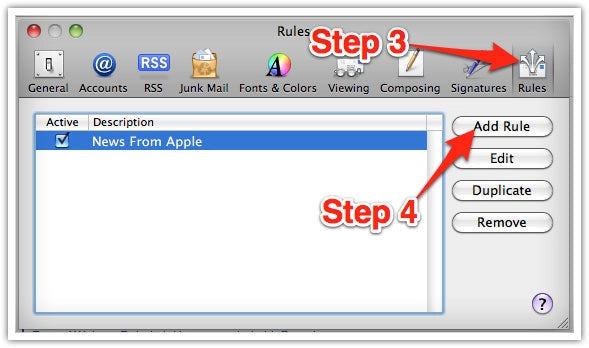 Mac screenshot, Rules -> Add Rule