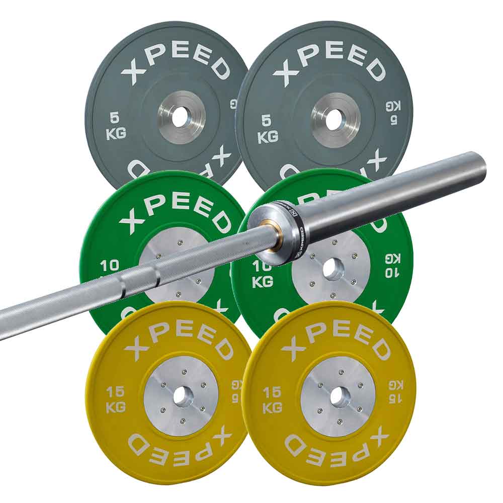 70kg Xpeed Competition Bumper + X-Series Olympic Chrome Bar Package