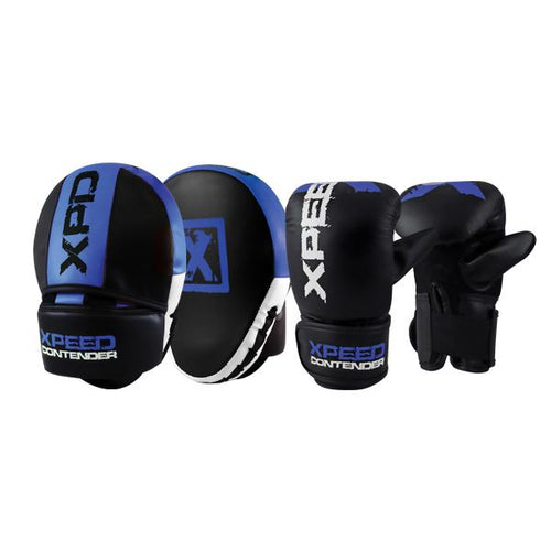 Load image into Gallery viewer, Xpeed Contender Combo Set Focus Pad &amp; Mitt blue set front and back view
