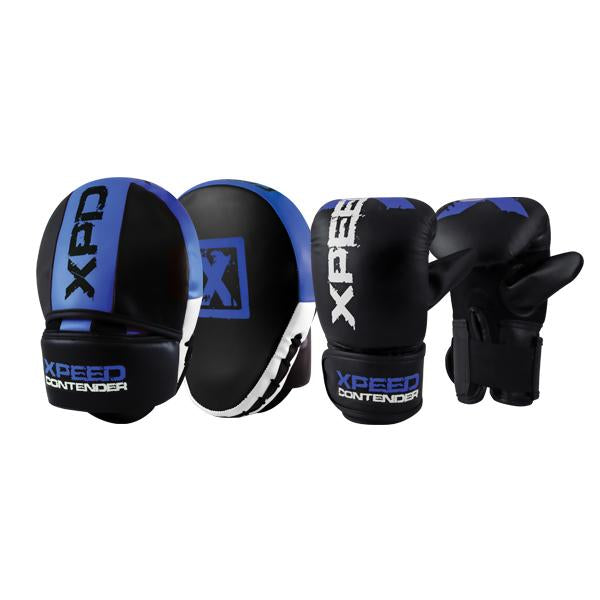 Xpeed Contender Combo Set Focus Pad & Mitt blue set front and back view