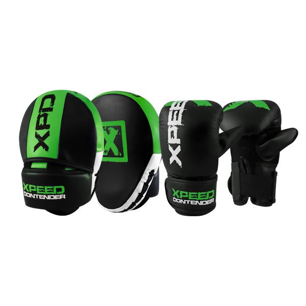 Xpeed Contender Combo Set Focus Pad & Mitt green set front and back view
