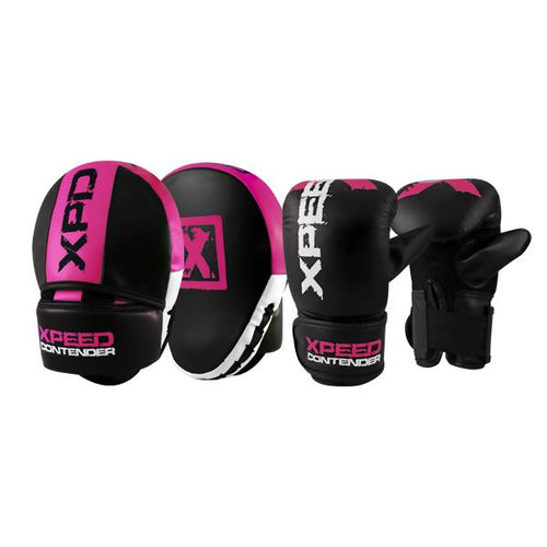 Load image into Gallery viewer, Xpeed Contender Combo Set Focus Pad &amp; Mitt pink set front and back view
