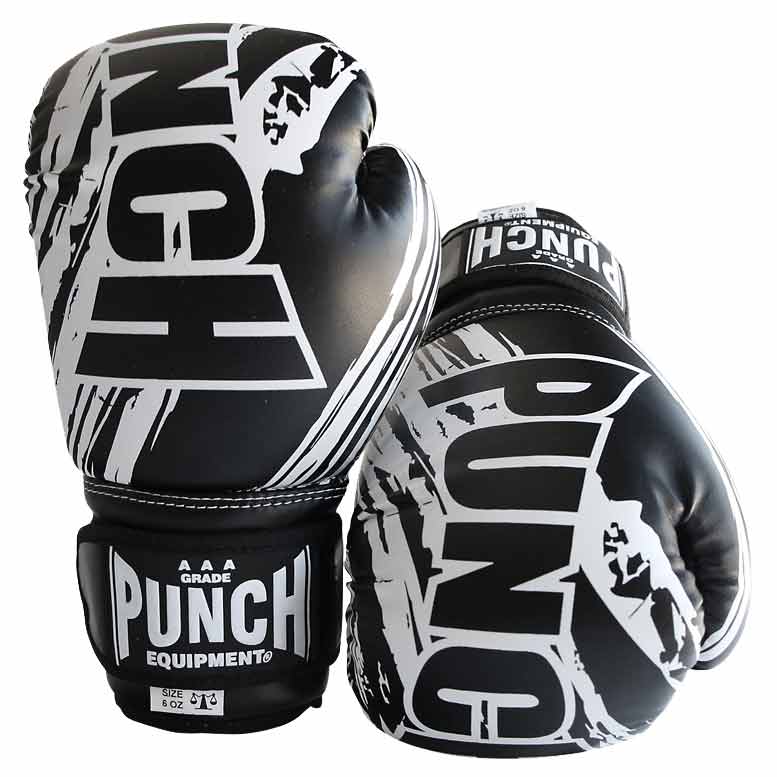 Punch Mini Junior Boxing Gloves black front and back view