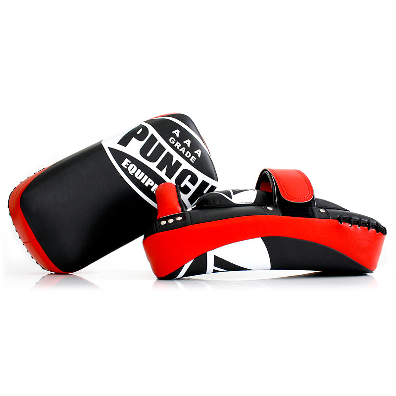 Punch Curved Thai Pads red side and front view