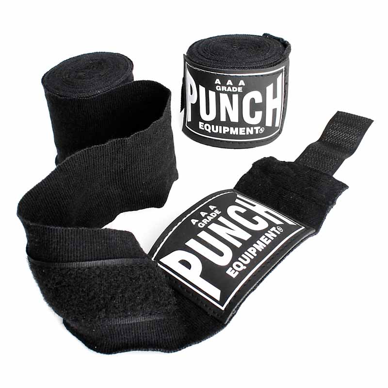 Punch Hand Wraps Single Pair black unrolled and rolled view