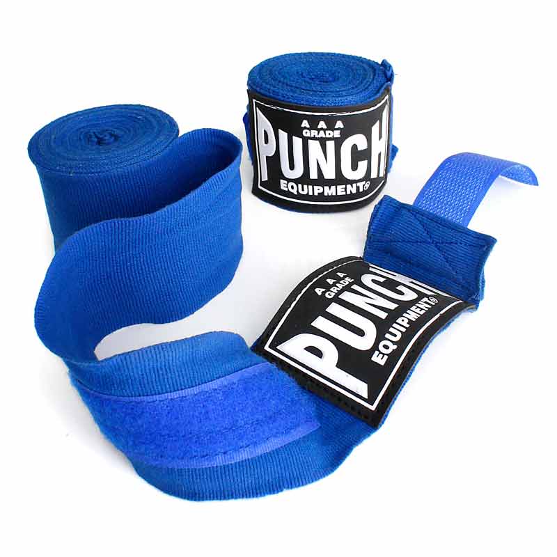 Punch Hand Wraps Single Pair blue unrolled and rolled view