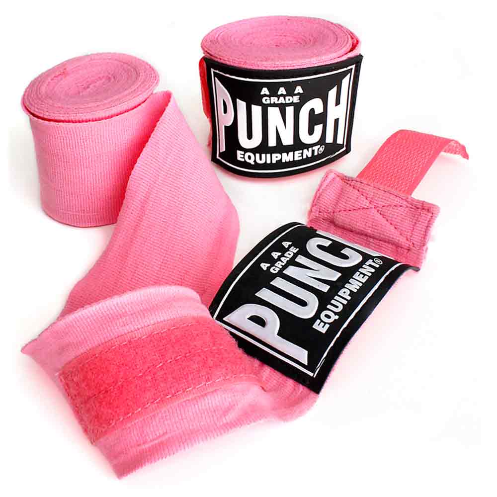 Punch Hand Wraps Single Pair pink unrolled and rolled view
