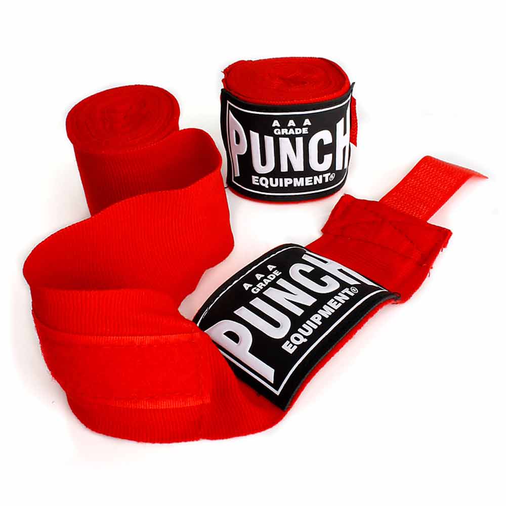 Punch Hand Wraps Single Pair red unrolled and rolled view