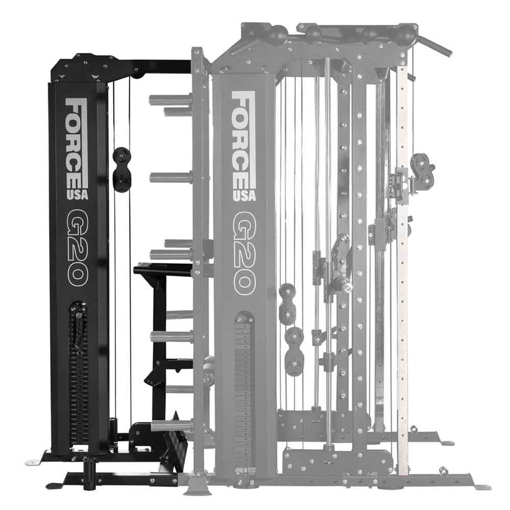 Force USA G20 All-In-One Functional Trainer - Lat Row Station Upgrade side view while attached