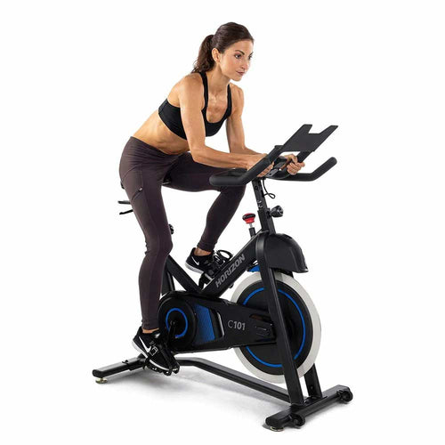 Load image into Gallery viewer, Horizon C101 Spin Bike side view with woman
