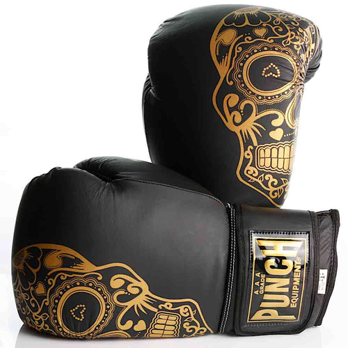 Load image into Gallery viewer, Punch Trophy Getter Boxing Glove black skull front and back view
