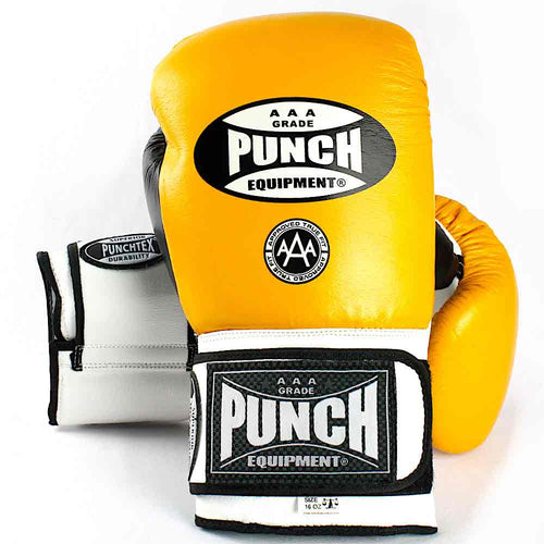 Load image into Gallery viewer, Punch Trophy Getter Boxing Glove yellow front and back view
