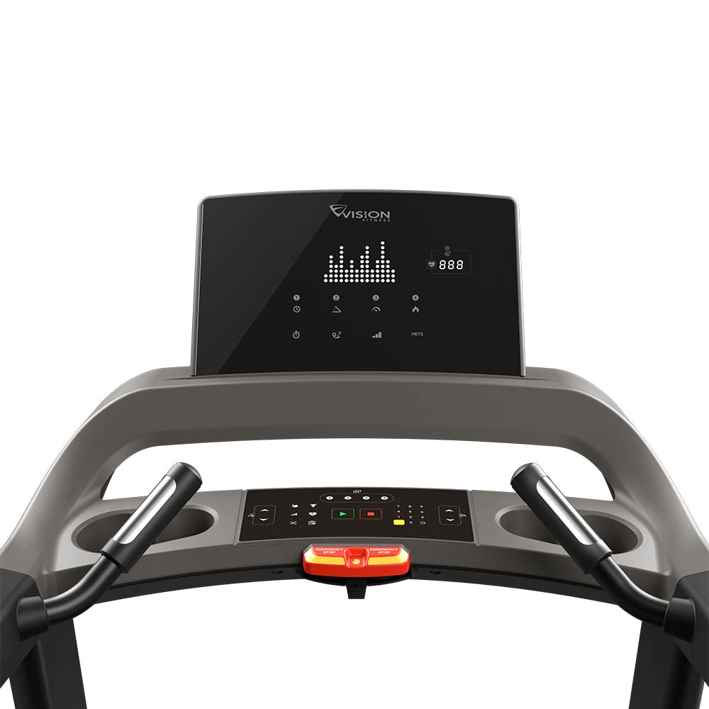 Vision T600 Treadmill console and handlebars close up
