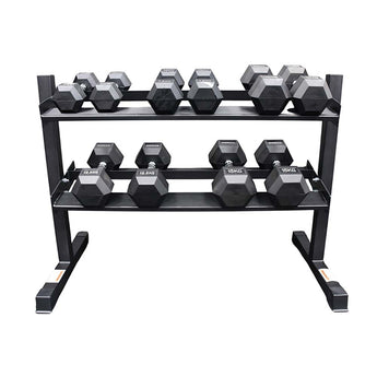 Xpeed 2 Tier Rack + 100kg Rubber Hex Dumbbell Package