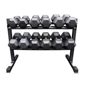 Xpeed 2 Tier Rack + 225kg Rubber Hex Dumbbell Package