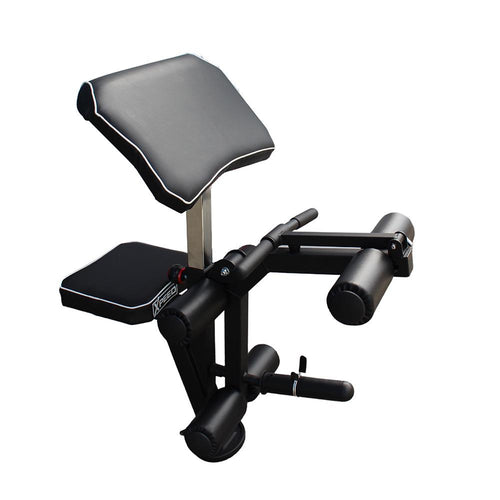 Load image into Gallery viewer, Xpeed X Series Weight Bench side view of leg extension and leg curl attachment
