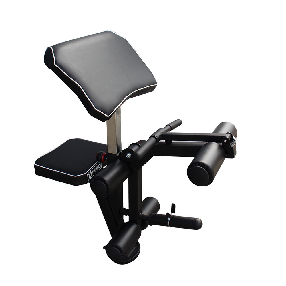 Xpeed X Series Weight Bench side view of leg extension and leg curl attachment