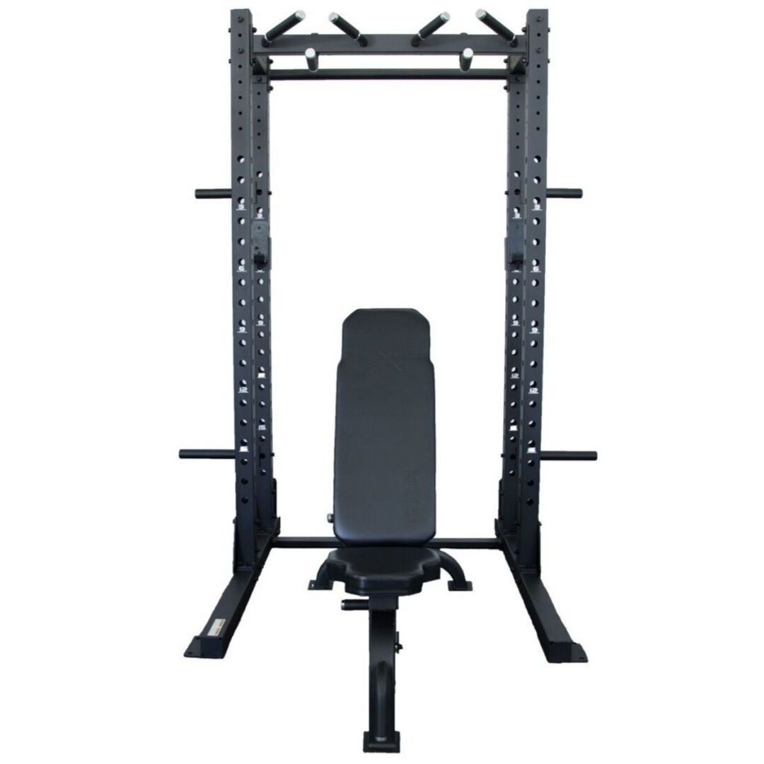 Xpeed Alpha Commercial Half rack front view with bench